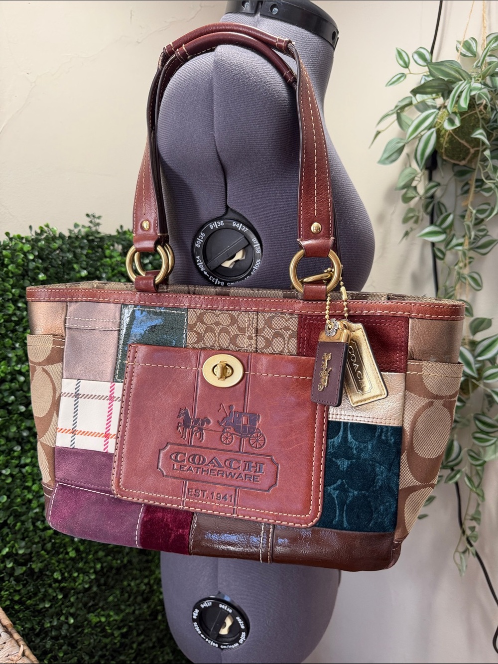 Coach Patchwork Leather Tote in Brown, Tan, Burgundy and Teal